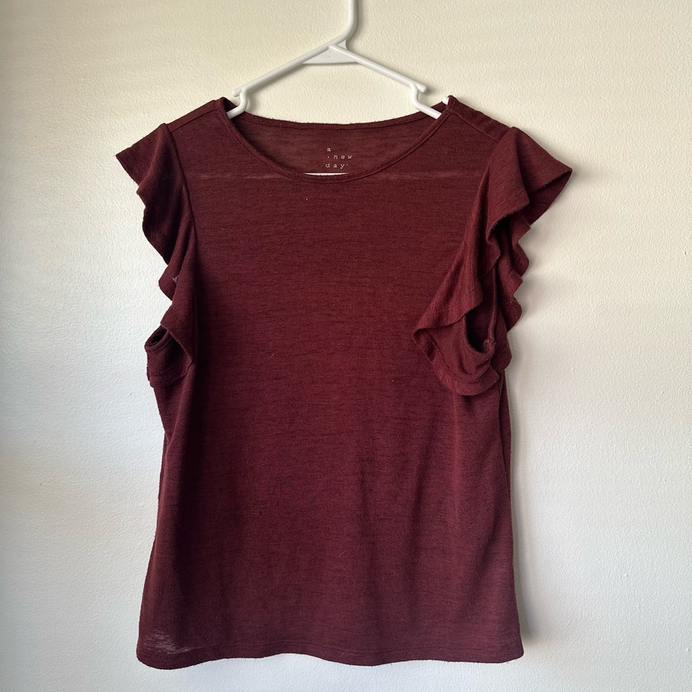 A New Day Burgundy Blouse with Ruffle